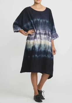 Gilda Midani Pattern Dyed Cotton Bucket Dress In Blue Indigo Row