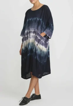 Gilda Midani Pattern Dyed Cotton Bucket Dress In Blue Indigo Row