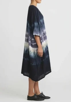 Gilda Midani Pattern Dyed Cotton Bucket Dress In Blue Indigo Row