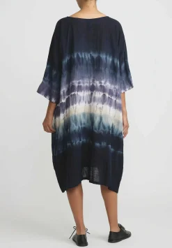 Gilda Midani Pattern Dyed Cotton Bucket Dress In Blue Indigo Row