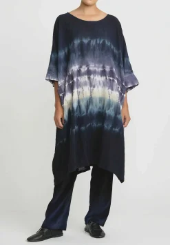 Gilda Midani Pattern Dyed Cotton Bucket Dress In Blue Indigo Row