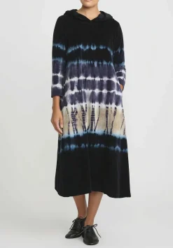 Gilda Midani Pattern Dyed Hooded Maria Dress In Blue Indigo Row