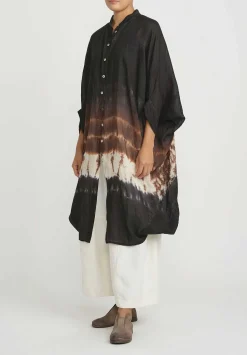 Gilda Midani Pattern Dyed Linen Square Dress In Chocolate Brown Row