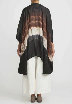 Gilda Midani Pattern Dyed Linen Square Dress In Chocolate Brown Row