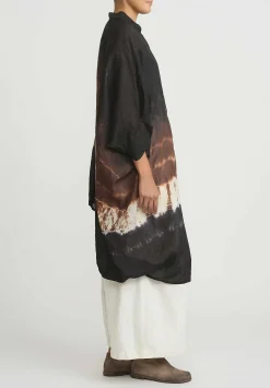 Gilda Midani Pattern Dyed Linen Square Dress In Chocolate Brown Row
