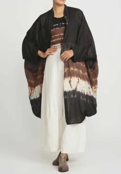 Gilda Midani Pattern Dyed Linen Square Dress In Chocolate Brown Row