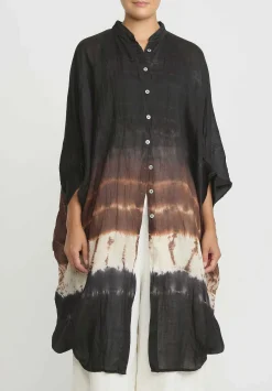 Gilda Midani Pattern Dyed Linen Square Dress In Chocolate Brown Row
