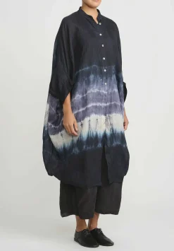 Gilda Midani Pattern Dyed Linen Square Tunic In Blue Indigo Row