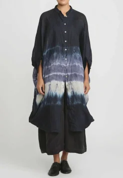 Gilda Midani Pattern Dyed Linen Square Tunic In Blue Indigo Row
