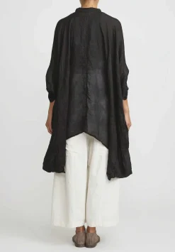 Gilda Midani Pattern Dyed Linen Square Dress In Fire Ring Black