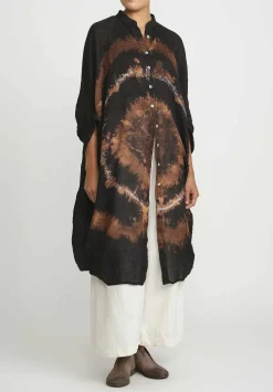 Gilda Midani Pattern Dyed Linen Square Dress In Fire Ring Black