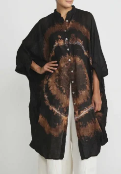 Gilda Midani Pattern Dyed Linen Square Dress In Fire Ring Black