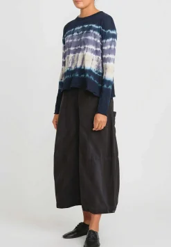 Gilda Midani Pattern Dyed Long Sleeve Trapeze Tee In Blue Indigo Row