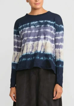Gilda Midani Pattern Dyed Long Sleeve Trapeze Tee In Blue Indigo Row