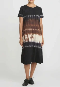 Gilda Midani Pattern Dyed Short Sleeve Maria Dress In Chocolate Brown Row