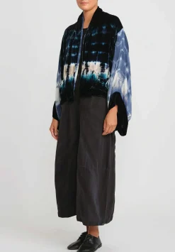 Gilda Midani Pattern Dyed Silk Velvet Croissant Overtop In Blue Indigo Row