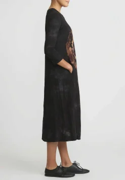 Gilda Midani Pattern Dyed Three-Quarter Sleeve Maria Dress In Fire Ring Black