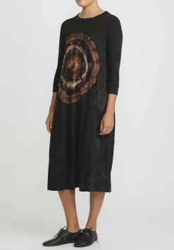 Gilda Midani Pattern Dyed Three-Quarter Sleeve Maria Dress In Fire Ring Black