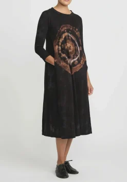 Gilda Midani Pattern Dyed Three-Quarter Sleeve Maria Dress In Fire Ring Black