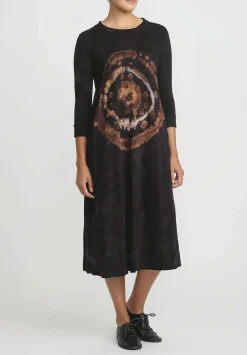 Gilda Midani Pattern Dyed Three-Quarter Sleeve Maria Dress In Fire Ring Black