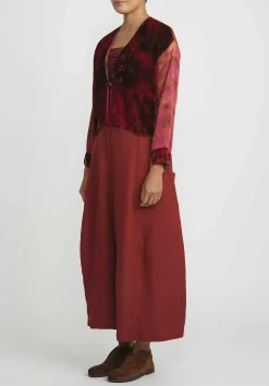 Gilda Midani Pattern Dyed Velvet Gilet Jacket In Mars Red