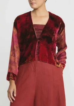 Gilda Midani Pattern Dyed Velvet Gilet Jacket In Mars Red