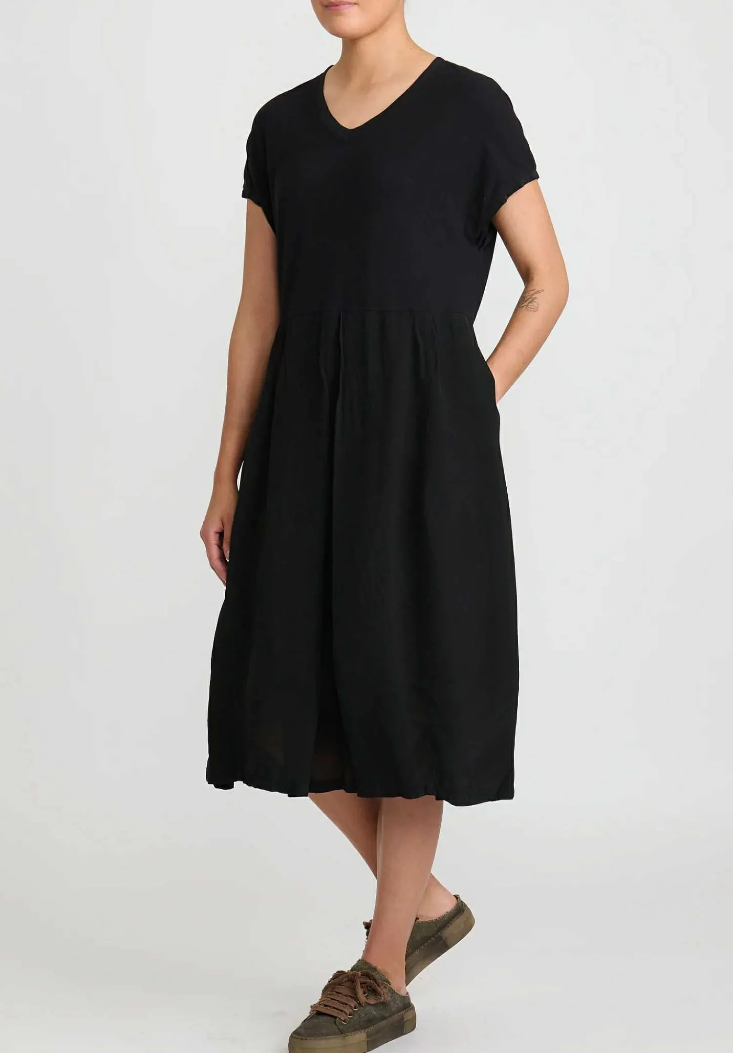 Rundholz Pleated T-Shirt Dress In Black
