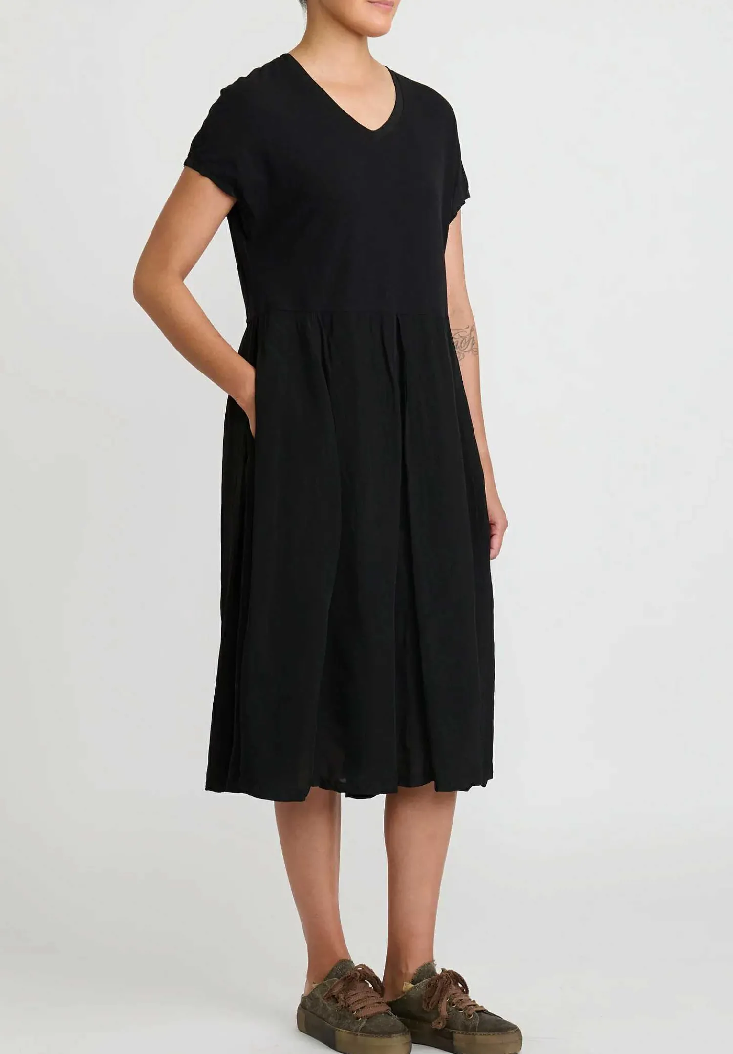 Rundholz Pleated T-Shirt Dress In Black