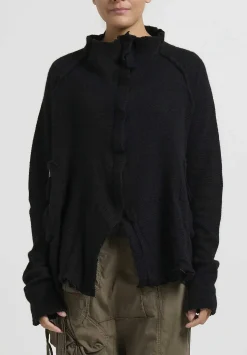 Rundholz Dip Raccoon Hair And Merino Wool Zip Up Cardigan In Black