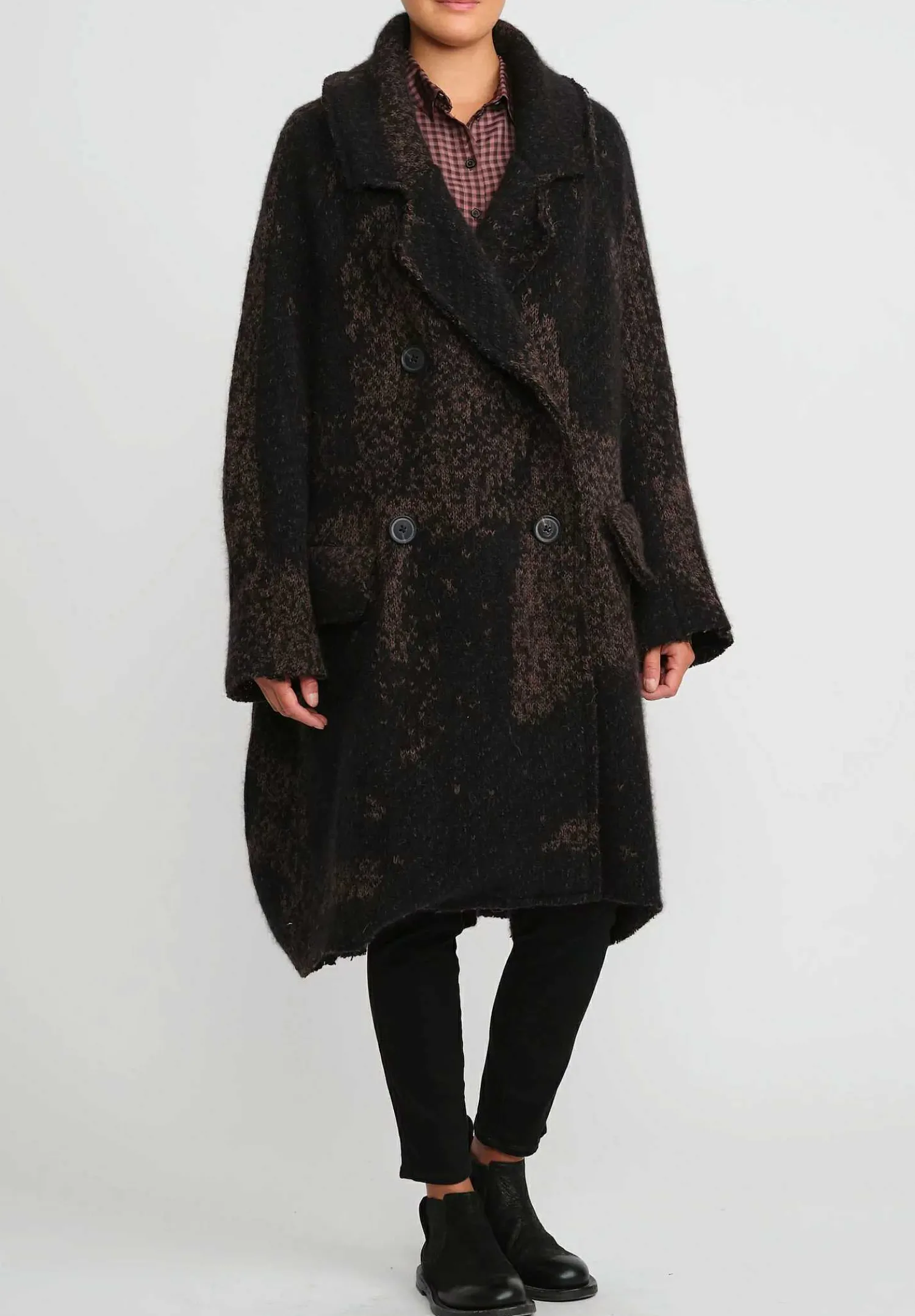 Rundholz Raccoon Hair And Virgin Wool Knit Coat In Kaffee Brown & Black