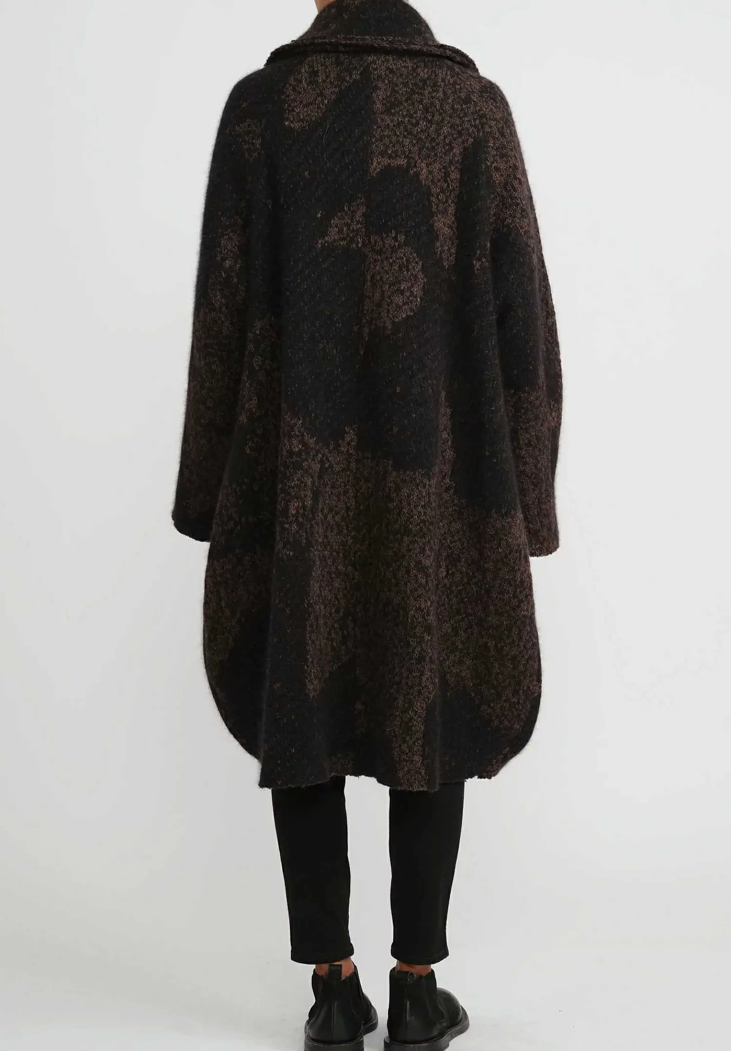 Rundholz Raccoon Hair And Virgin Wool Knit Coat In Kaffee Brown & Black