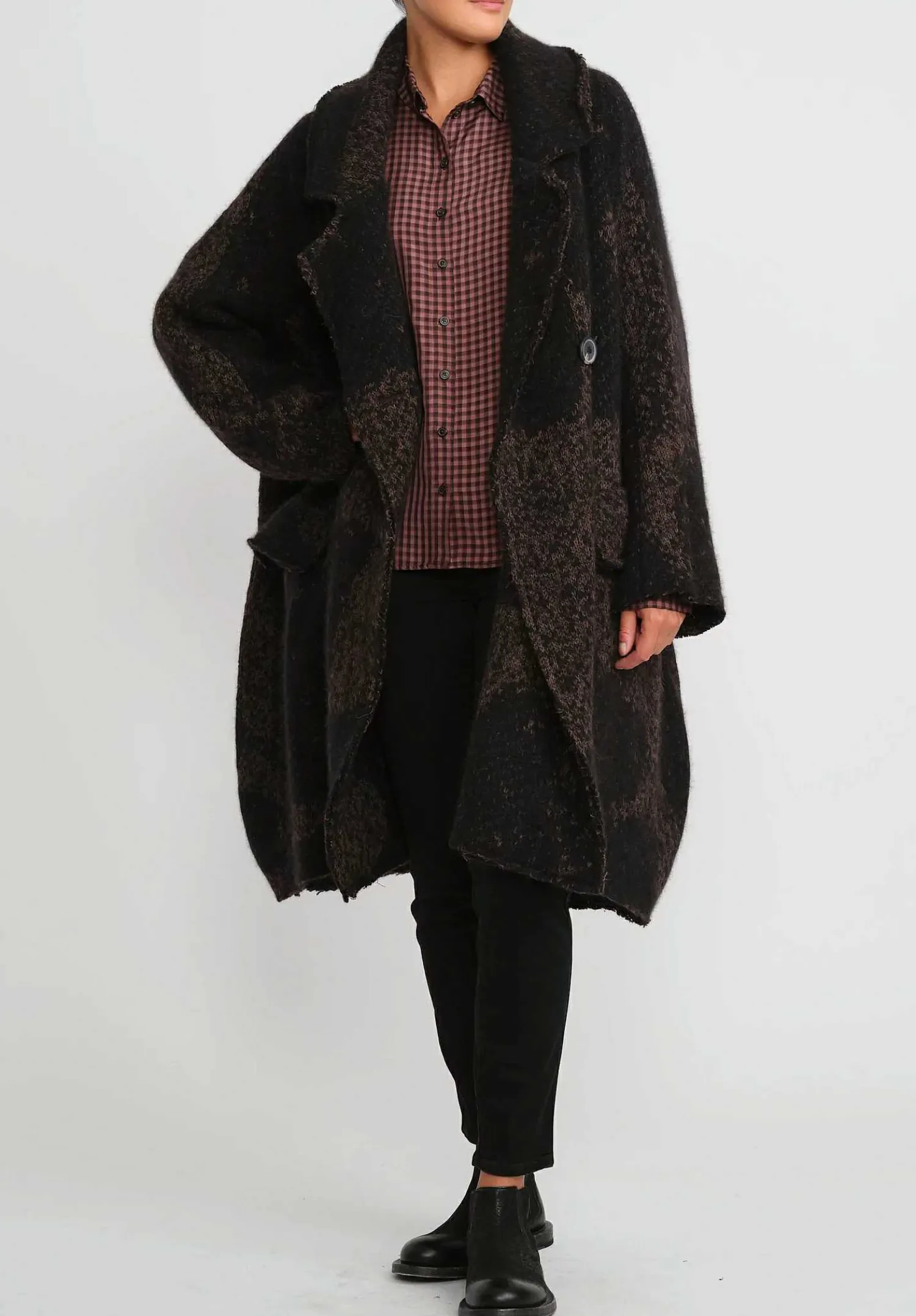 Rundholz Raccoon Hair And Virgin Wool Knit Coat In Kaffee Brown & Black