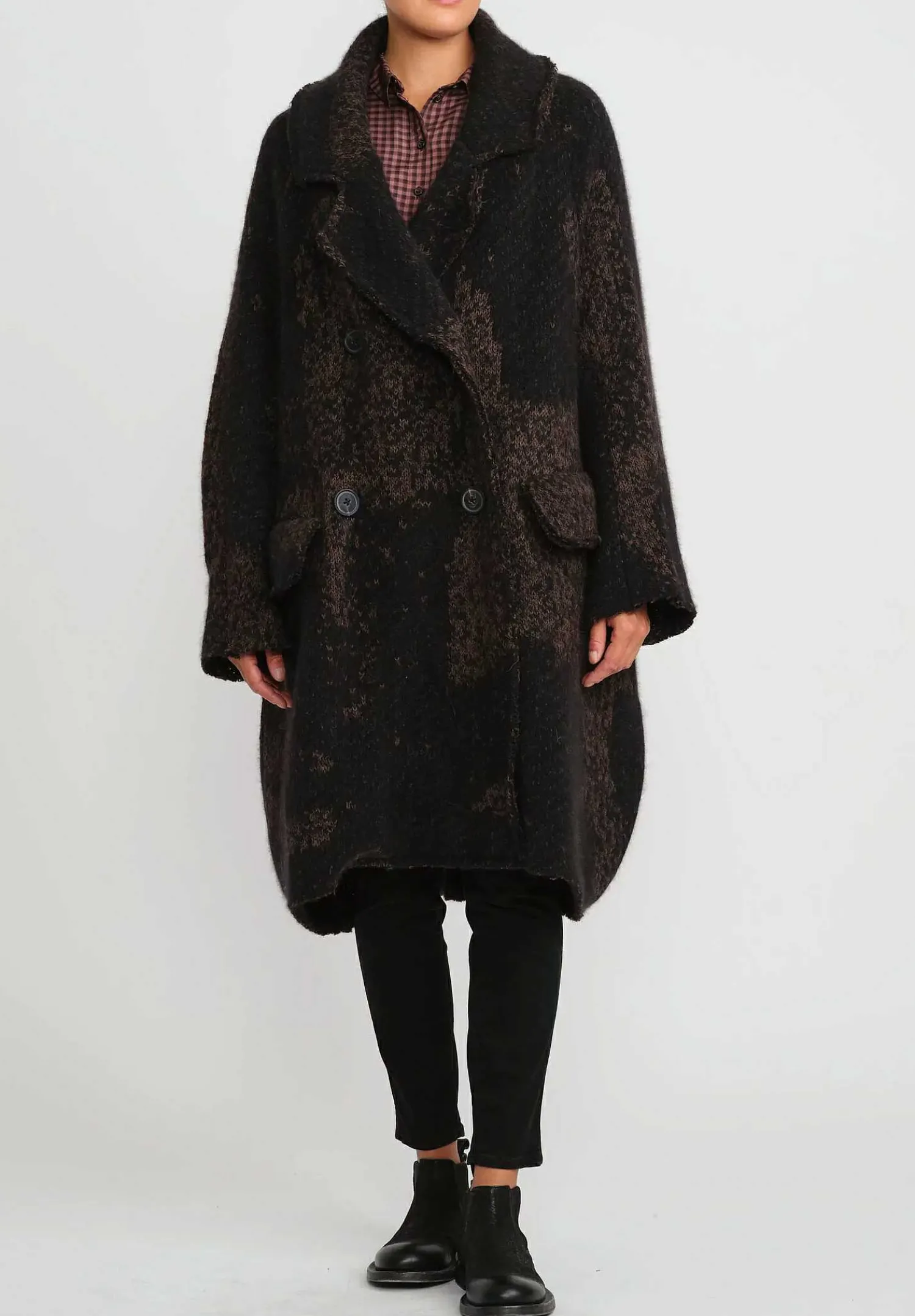 Rundholz Raccoon Hair And Virgin Wool Knit Coat In Kaffee Brown & Black