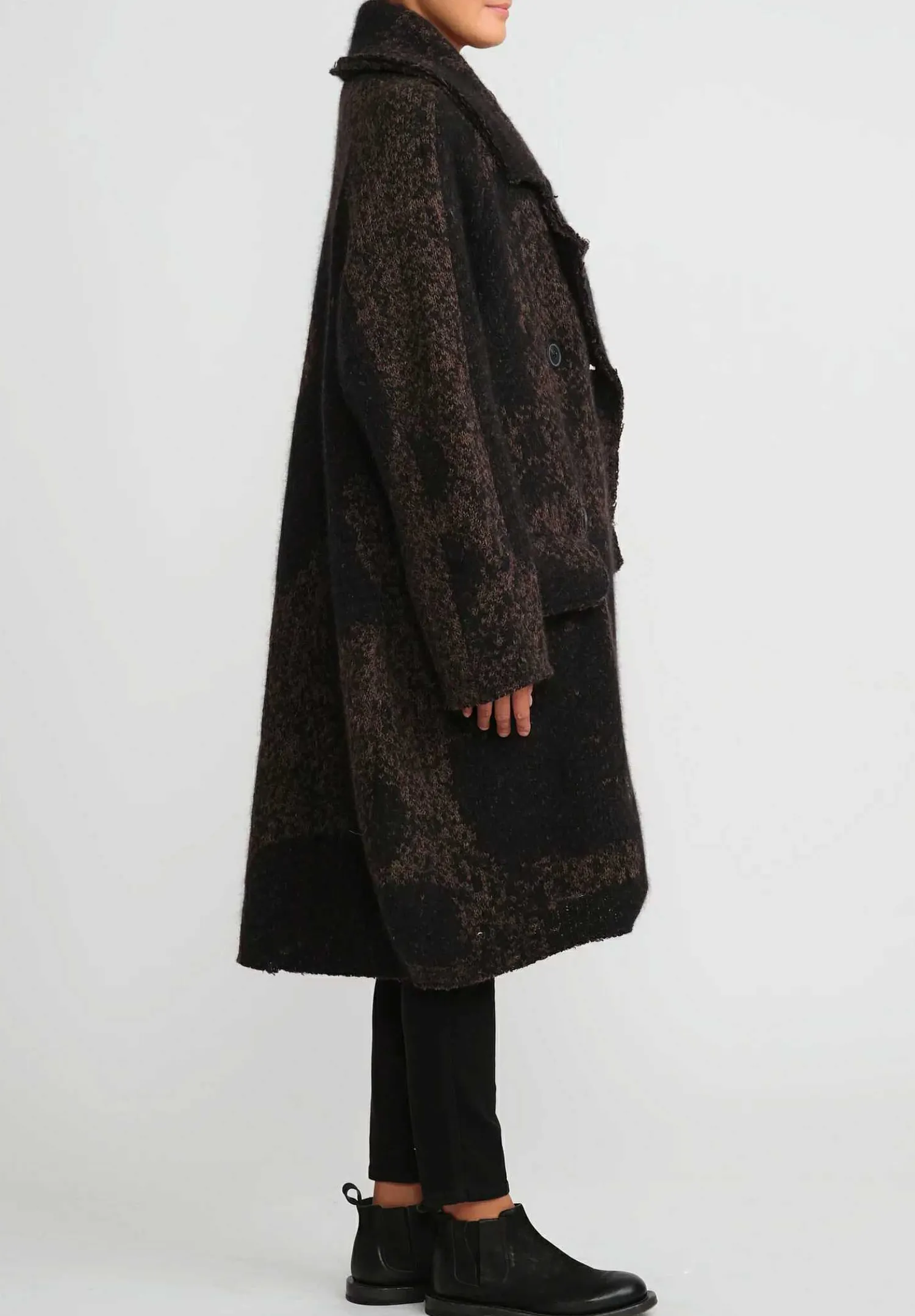 Rundholz Raccoon Hair And Virgin Wool Knit Coat In Kaffee Brown & Black