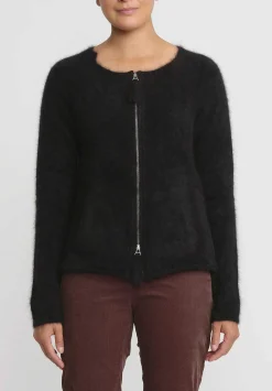 Rundholz Raccoon Hair Flared Zip Cardigan In Black