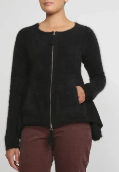 Rundholz Raccoon Hair Flared Zip Cardigan In Black