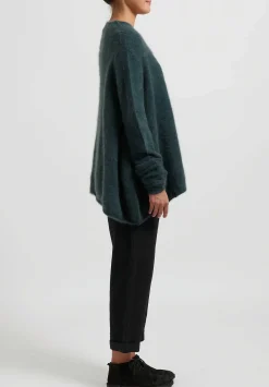 Rundholz Raccoon Hair Long Crewneck Sweater In Kobalt Green