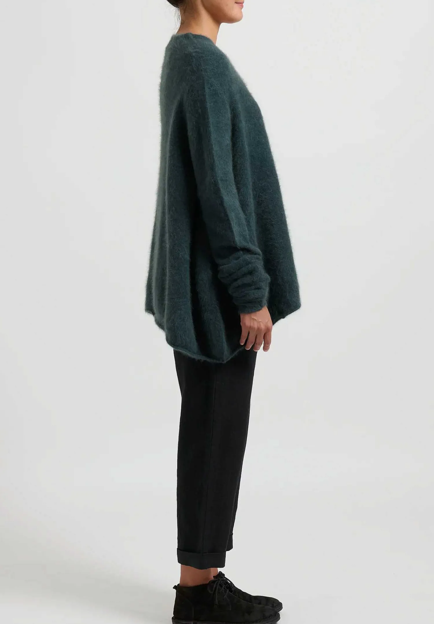 Rundholz Raccoon Hair Long Crewneck Sweater In Kobalt Green