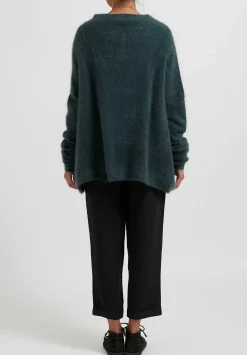 Rundholz Raccoon Hair Long Crewneck Sweater In Kobalt Green