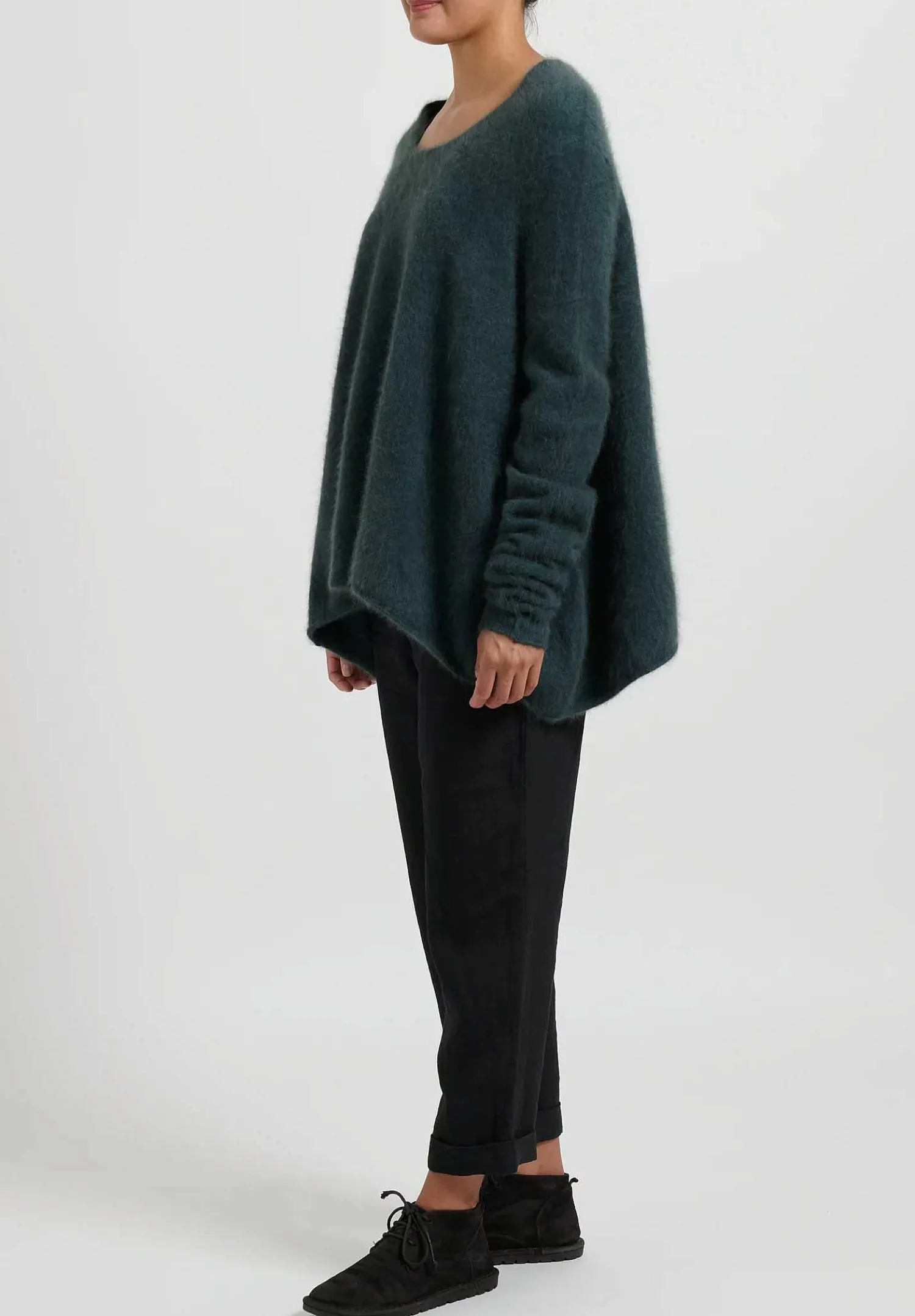 Rundholz Raccoon Hair Long Crewneck Sweater In Kobalt Green