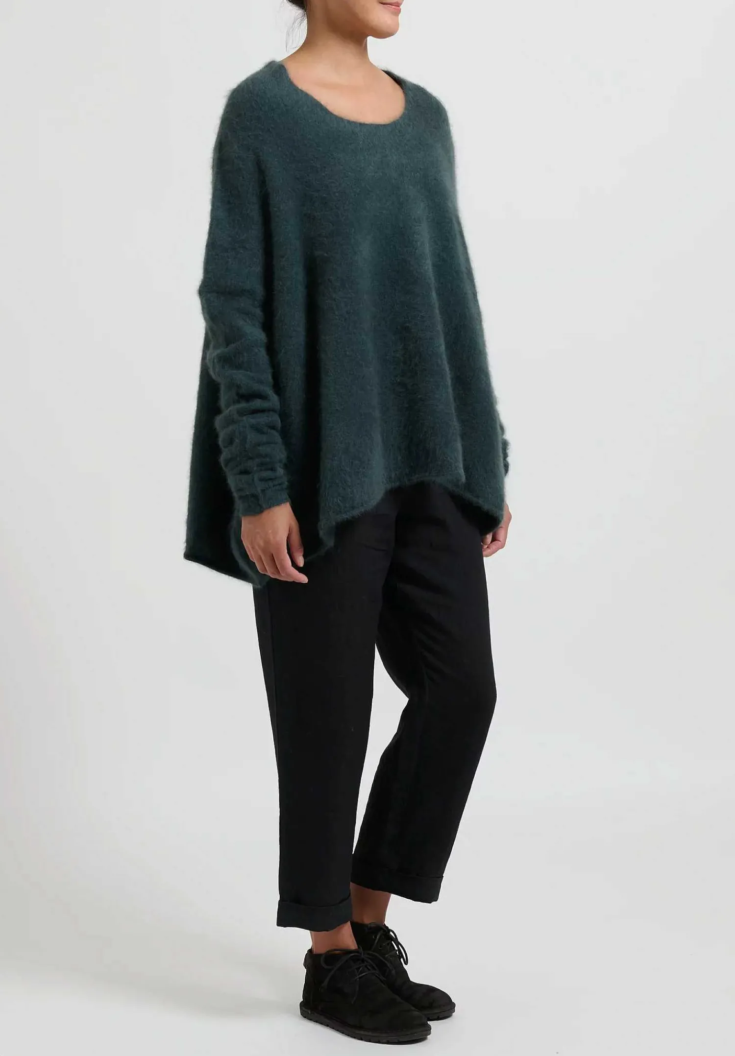 Rundholz Raccoon Hair Long Crewneck Sweater In Kobalt Green