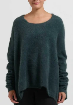 Rundholz Raccoon Hair Long Crewneck Sweater In Kobalt Green