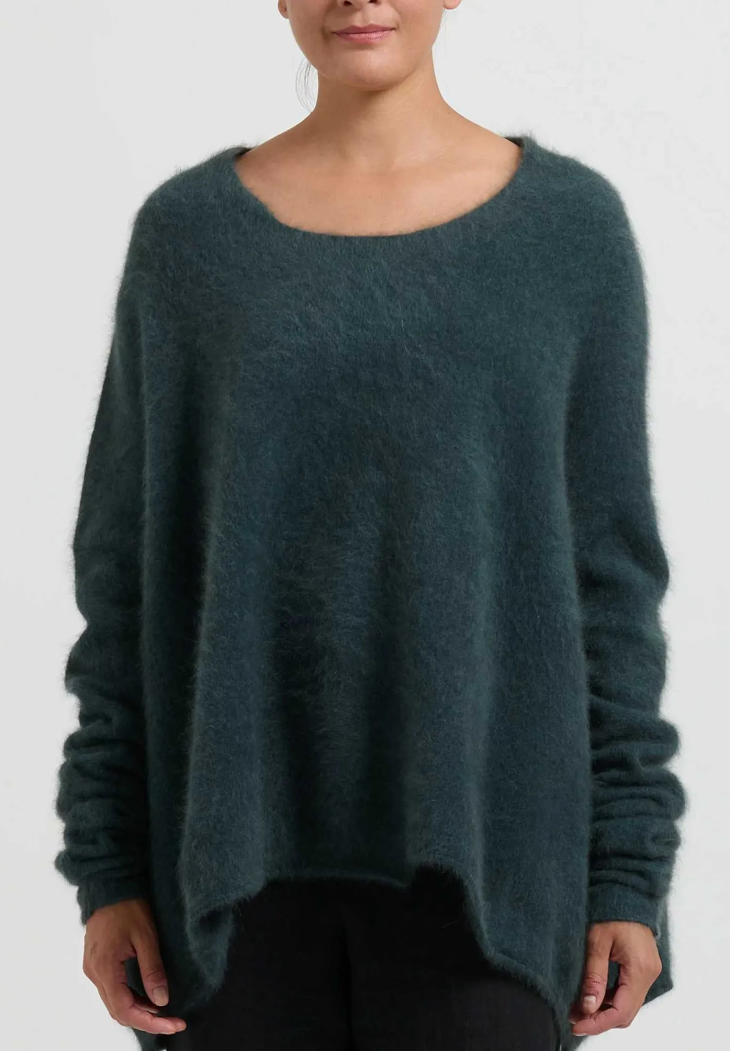Rundholz Raccoon Hair Long Crewneck Sweater In Kobalt Green