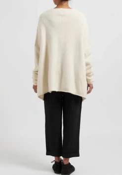 Rundholz Raccoon Hair Long Crewneck Sweater In Ivory White