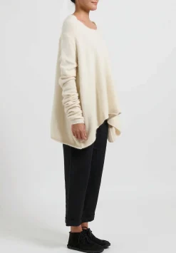 Rundholz Raccoon Hair Long Crewneck Sweater In Ivory White
