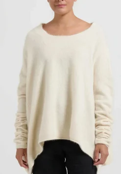 Rundholz Raccoon Hair Long Crewneck Sweater In Ivory White
