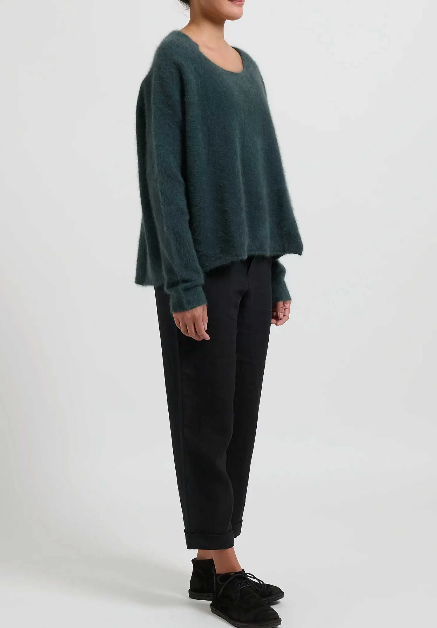 Rundholz Raccoon Hair Short Crewneck Sweater In Kobalt Green