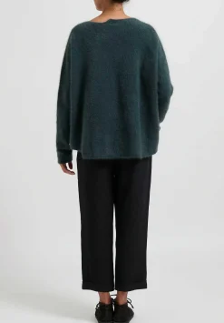 Rundholz Raccoon Hair Short Crewneck Sweater In Kobalt Green