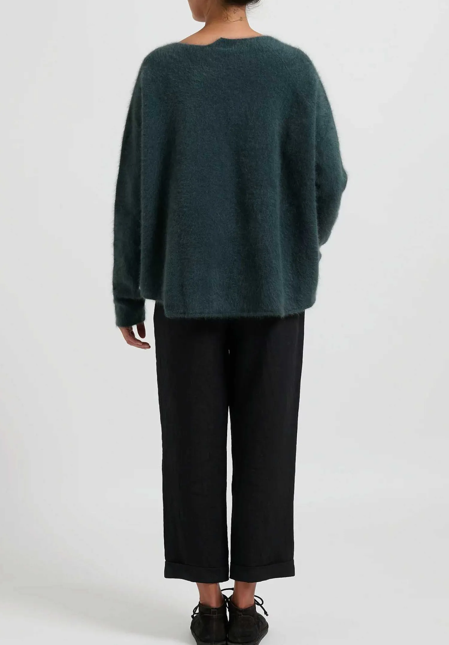 Rundholz Raccoon Hair Short Crewneck Sweater In Kobalt Green