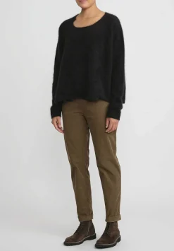 Rundholz Raccoon Hair Short Crewneck Sweater In Black